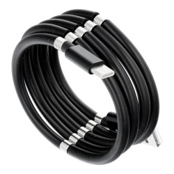 Dátový kábel USB Typ C 2,4A (C686) s magnetickým namotávaním 1m čierny
