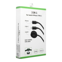 Kábel USB 3v1 pre iPhone Lightning 8-pin + Type C 2A + iWatch 3W 1A (C3163) biely