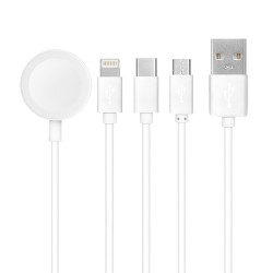 USB kábel 4v1 - iPhone Lightning 8-pin + Type C + Micro + Apple Watch 3W 1A C3183 biely