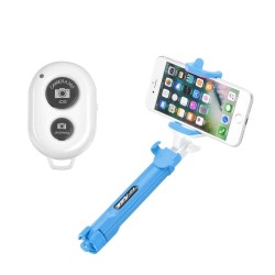 Bluetooth selfie tyč s ovladačom a statívom modrá